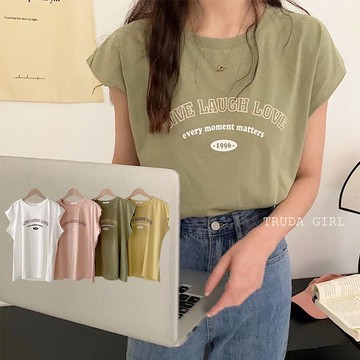 杜達女孩清甜韓妞 字母無袖上衣 坎肩上衣 字母上衣 無袖上衣 字母t 圓領無袖t 休閒t恤 無袖