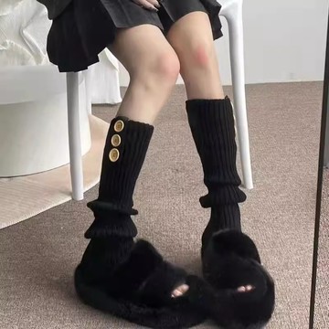 ✨精選好物✨保暖小腿堆堆襪套 白色襪套女款 配雪地靴毛毛鞋秋冬堆堆襪 紐扣小腿襪設計感襪子腿套