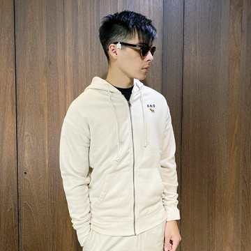美國百分百【全新真品】Abercrombie & Fitch 連帽外套 棉質 AF 夾克 長袖 logo 米白 CB32