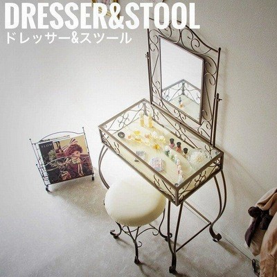 Selesa セレサ ドレッサー&スツール　化粧台 鏡 一面 スツールセット ゴージャス ゴールド アンティーク ヨーロピアン 西洋 高級