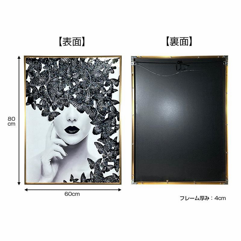 人物画 女性像 装飾フレーム付き 水晶パネル アートパネル 水晶絵 60×80cm 黒フレーム付き 女性