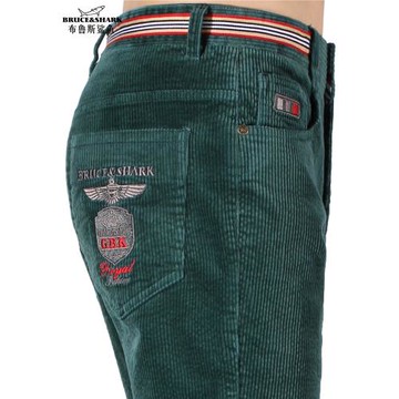 秋冬新款男士燈芯絨褲子布魯斯鯊魚潮牌休閑褲男寬松大碼直筒長褲