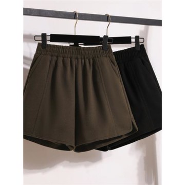 高端品質新羊毛毛呢短褲女加厚松緊腰2025秋冬新款外穿顯瘦靴褲子