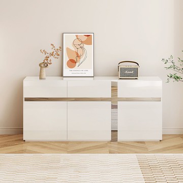 現代簡約餐邊櫃奶油風白色靠墻儲物櫃北歐廚房茶水櫃置物櫃烤漆櫃197SFY 快速出貨