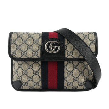 GUCCI GG Supreme 帆布藍紅織帶Ophidia 腰包95cm(藍色/米灰色) 674081 96IWN 4076