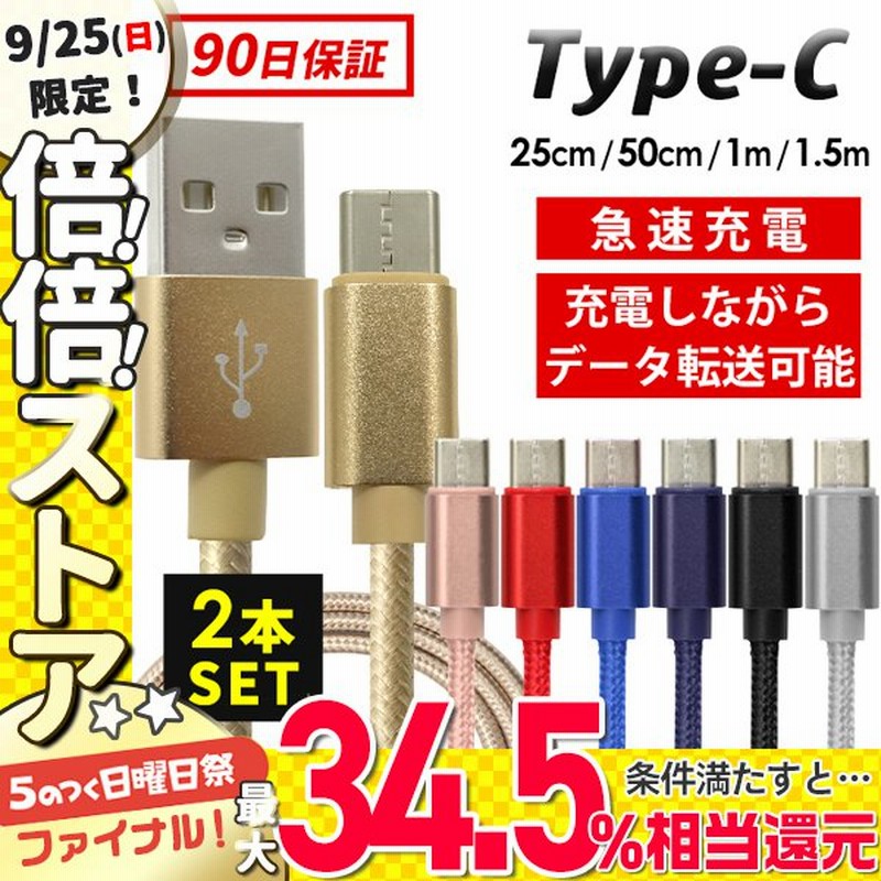 USB Type-Cケーブル 断線しにくい サイズ選べる 2本 0.25 0.5 1 1.5 2m Type-C 充電器 長さ 高速充電 データ転送  アンドロイド 充電ケーブル 通販 LINEポイント最大0.5%GET | LINEショッピング