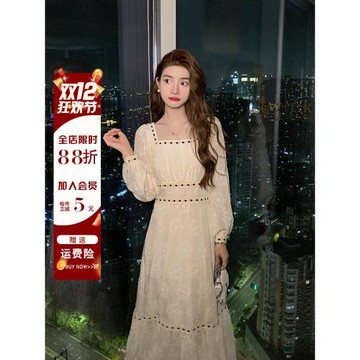 AM法式氣質仙女裙杏色蕾絲禮服