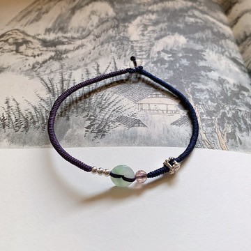 售完欣賞 醉了落梅。天然翡翠小平安扣編織手鏈 草莓晶純銀花手繩