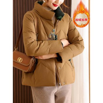 中年媽媽秋冬外套加絨加厚棉衣2025新款中老年冬裝洋氣繡花棉服女