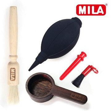 MILA 咖啡清潔組(原木短柄匙+原木毛刷+大型氣吹)