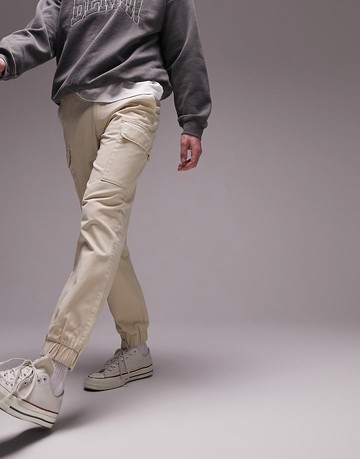 Topman skinny two pocket cargo trousers in stone-Neutral