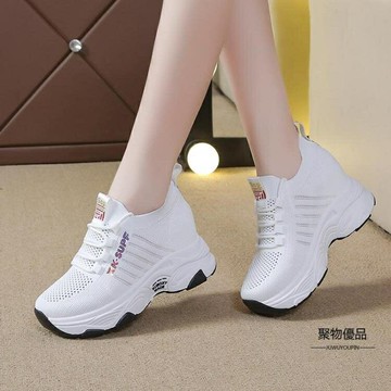 小白鞋鞋子女夏季透氣百搭厚底春秋內增高網面運動休閒鞋【聚物優品】