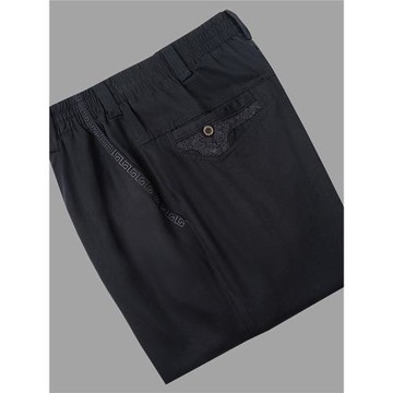 百福龍男士唐裝松緊腰加褲袢兩用休閑褲高檔天絲加肥加大中式男褲