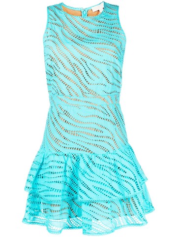 Michael Michael Kors - Eyelet cotton ruffled dress - women - Cotton/Cotton - 4 - Blue