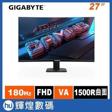 電腦｜筆電週邊 GIGABYTE 技嘉 GS27FC 27型 180Hz FHD 曲面電競螢幕 黑