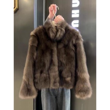 (免運)小香風短款環保皮草千金風外套女美拉德穿搭棕色皮毛一體上衣早冬