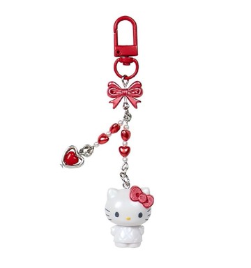 asdfkitty*KITTY 菱格紋 造型鑰匙圈 吊飾 掛飾-紅蝴蝶結-日本正版商品
