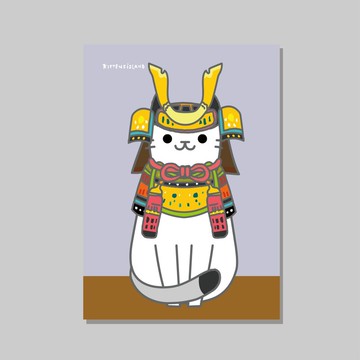 原創A3海報/招財貓_武士白貓/設計/貓咪/裝飾畫