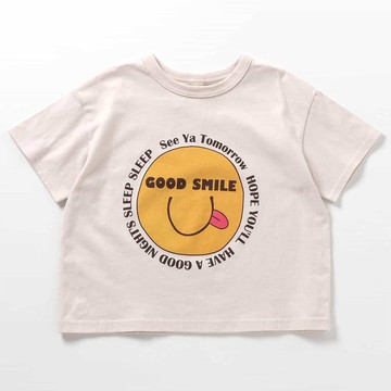 日本 BREEZE - 100%棉 微笑印花短袖-吐舌頭-象牙白