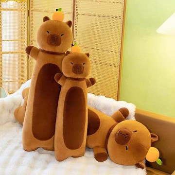 新款可愛卡皮巴拉公仔水豚抱枕毛絨玩柿子水豚娃娃送女生禮物睡覺