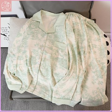 🍓台灣有貨🍓大碼家居服日系可愛兩件套韓國睡衣大尺碼居家服套裝衣服韓版水墨畵雲朵棉長袖長褲睡衣女秋季新款可愛少女家居服