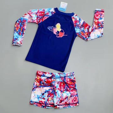 Amber外單 兒童泳衣女專業防曬女童長袖分體女孩洋氣女款水墨扎染