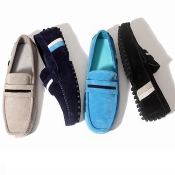 懶人鞋真皮線條豆豆鞋-時尚休閒磨砂套腳男鞋4色73kv89【獨家進口】【米蘭精品】