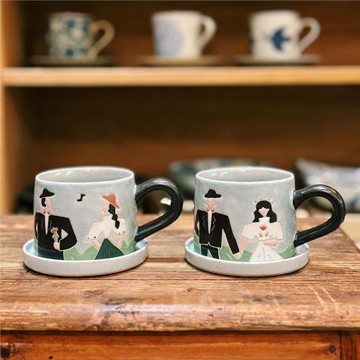黎太の家 鬧米手作/我們結婚吧！原創咖啡杯碟套情侶對杯陶瓷杯