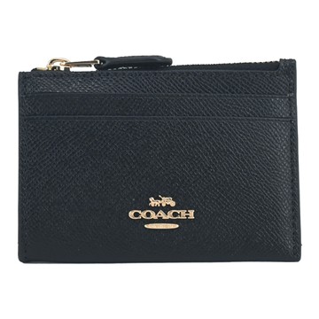 COACH 立體馬車素面防刮卡片零錢夾(黑)