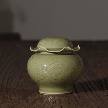 浙江省工藝美術大師丁紹杰手作豆青釉茶葉罐家用茶室辦公室送禮好