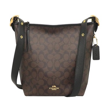 COACH 經典老花大款拉鍊水桶包 單肩包 防刮PVC塗層帆布 肩背包 斜背包 C2819 深咖啡色(現貨)▶指定Outlet商品5折起☆現貨【送禮首選★APP下單點數4倍送】