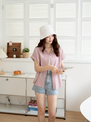 歐膩日常反摺袖同色釦雪紡短袖襯衫 XN6002031【現貨】