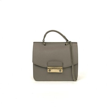 furla 灰色皮革金釦鍊條包