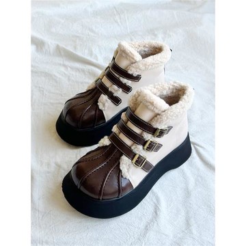 厚底雪地靴女冬季新款加絨保暖馬丁靴小個子短靴防滑防水東北棉鞋