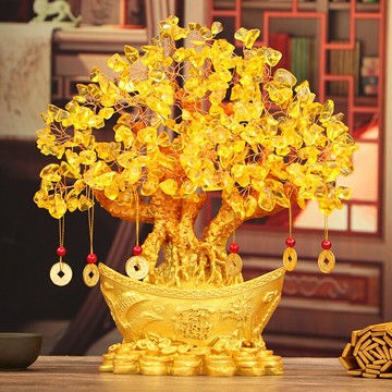 黃水晶發財樹招財擺件客廳電視柜酒柜家居裝飾品創意小擺設搖錢樹