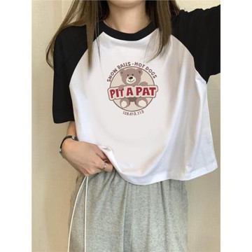 短袖t恤女插肩棉質高級感夏季搭配短款法式高腰港風潮牌大版上衣