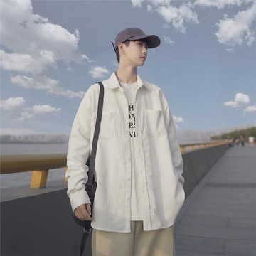 白襯衫男士燈芯絨外套春秋季日系復古cityboy上衣青少年長袖襯衣