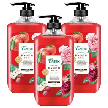 GREEN 綠的 抗菌沐浴露 蘋果玫瑰 溫和潔淨 水亮美肌  1L  3瓶
