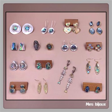 Bijoux歐美復古個性小眾氣質天然貝殼鮑魚貝紋理戒指耳釘耳環耳夾