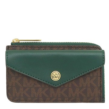 MICHAEL KORS 經典滿版Logo卡片零錢包 防刮PVC皮革 信用卡夾 M57560 綠色MK(現貨)▶指定Outlet商品5折起☆現貨【送禮首選★APP下單點數4倍送】