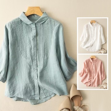 ＊ORead＊文藝復古簡約短袖棉麻襯衫(3色M~2XL)