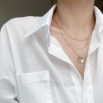 多層圓片項鏈女鎖骨鏈ins性冷淡風小眾設計感簡約氣質頸鏈首飾潮