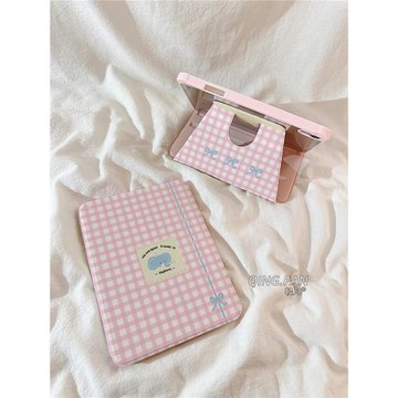 卡通粉格子大象貼紙適用iPadmini7保護殼360旋轉支架iPad Air6帶筆槽11英寸10.2新款2024ipadPro13平板套10.9