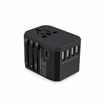 anra 【出國旅行 萬用轉接頭 黑色款 附收納包】4USB+Type-C 8A保險絲 插座 各國旅行轉接頭