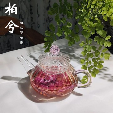茶壶 茶具【手工吹制】花茶壺玻璃耐熱人工吹制茶具泡茶壺茶器玫瑰花茶壺大容量煮茶壺