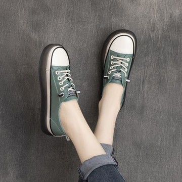 2025春秋季新款舒適真皮低跟套腳軟底深口休閑女鞋厚底小單鞋