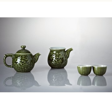 乾唐軒活瓷 -勢在必得茶具組 / 綠釉 / 一壺+六杯+茶海