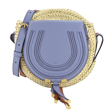 Chloe Marcie 棕櫚葉編織拼接翻蓋斜背包（小號/天空藍）_廠商直送