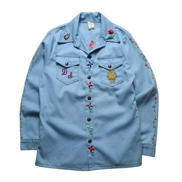 1970s 美國手工花卉刺繡襯衫