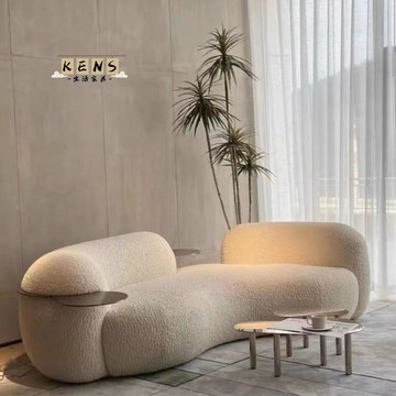 免運 附發票 公司貨 沙發 辦公區沙發 接待區沙發 休息區沙發 北歐輕奢風設計師客廳極簡羊羔絨小戶型接待弧形沙發服裝店美容院年底鉅惠 店長推薦 工廠現貨直銷 售後保障 5k1023
